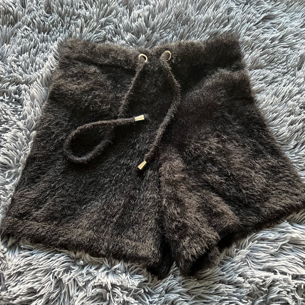 Blashe Fuzzy Black Shorts Tie Waist